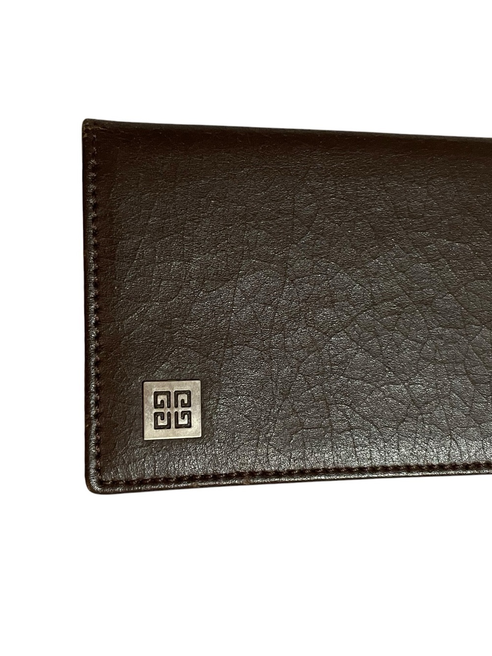 ⁠Vintage Givenchy Brown Leather Bifold Card Holder Wallet 4G Logo⁠
